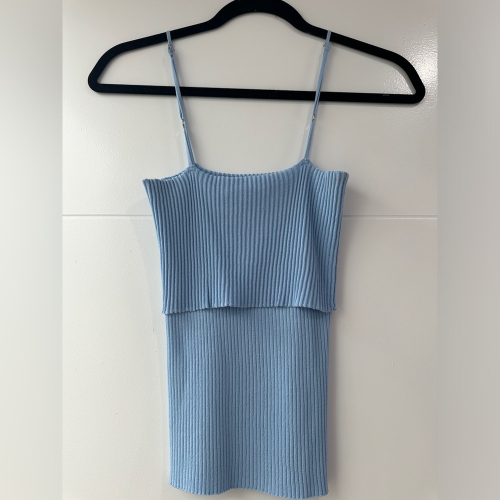 Franco Sarto Blue Ribbed Spaghetti Strap Tank Top | Size M - Picture 10 of 12